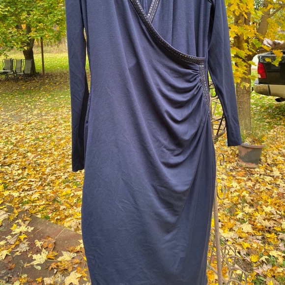 NAVY BLUE RUCHED, STUDDED DRESS - Picture 5 of 5